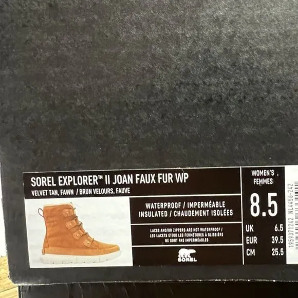 Sorel Women's Explorer II Joan Faux Fur Waterproof Boots Tan, Size 8.5 M