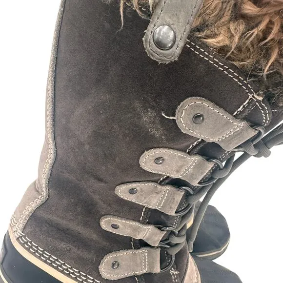 Sorel Women's Grey Joan of Arctic Winter Leather Snow Boots Size 7