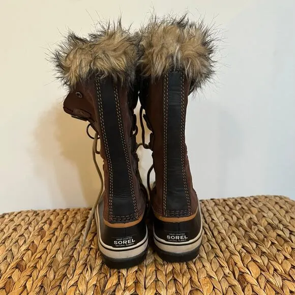 Sorel Women's Joan of Arctic Boots sz 8 Brown Suede Faux Fur Snow Boots