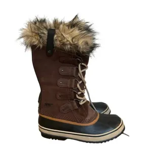 Sorel Women's Joan of Arctic Boots sz 8 Brown Suede Faux Fur Snow Boots