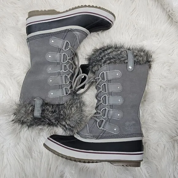 Sorel Women’s Joan of Arctic Suede Leather Snow Boots in Quarry Black Size 8.5