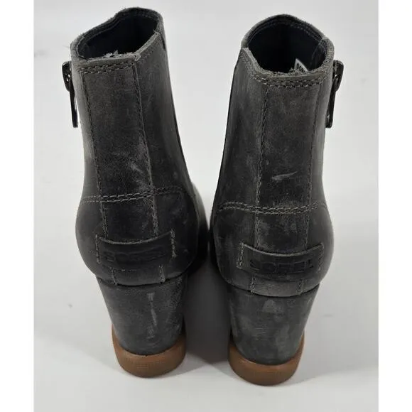 Sorel Women’s Joan Uptown Zip Hidden Wedge Bootie Size 7 Gray Neutral Rain Snow