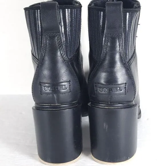 Sorel Women's Margot US 8 Black Leather Waterproof Pull On Ankle Chelsea Boots