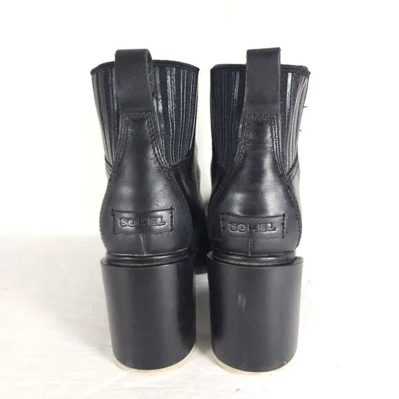 Sorel Women's Margot US 8 Black Leather Waterproof Pull On Ankle Chelsea Boots