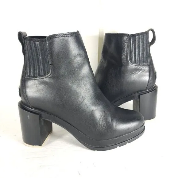 Sorel Women's Margot US 8 Black Leather Waterproof Pull On Ankle Chelsea Boots