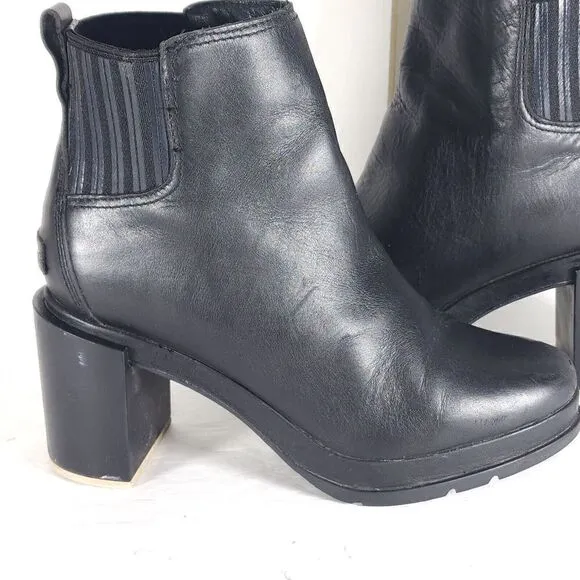 Sorel Women's Margot US 8 Black Leather Waterproof Pull On Ankle Chelsea Boots