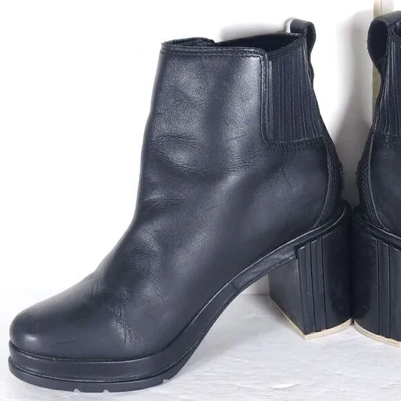 Sorel Women's Margot US 8 Black Leather Waterproof Pull On Ankle Chelsea Boots