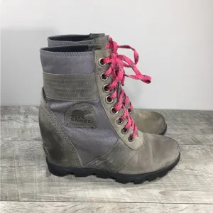 Sorel Women's NL3046-052 Lexie II Gray Leather Wedge Winter Snow Boots Size 6