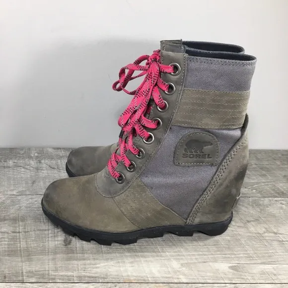 Sorel Women's NL3046-052 Lexie II Gray Leather Wedge Winter Snow Boots Size 6