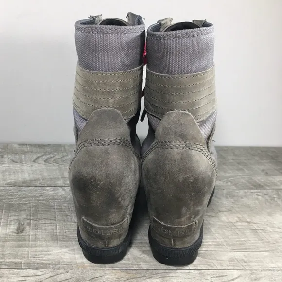 Sorel Women's NL3046-052 Lexie II Gray Leather Wedge Winter Snow Boots Size 6