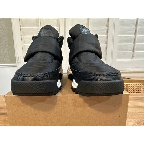 Sorel Women's Ona RMX Waterproof Puffy Strap Bootie Black White Size 8 NWOB