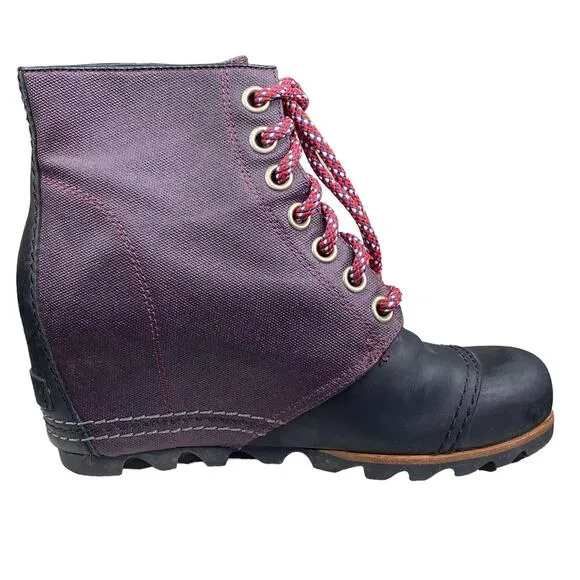 Sorel Women's PDX Purple Black Lace Up Hidden Wedge Ankle Boot Size US 8.5