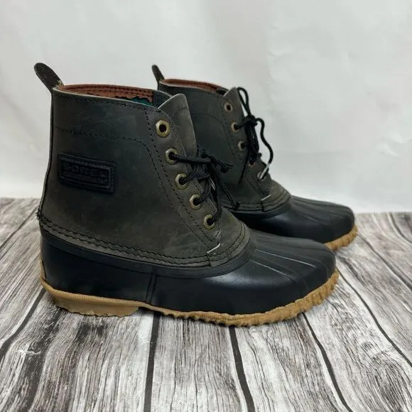 Sorel Women's Short Duck Boots Waterproof Grey Gray Black Tan 6 Canada Snow Rain