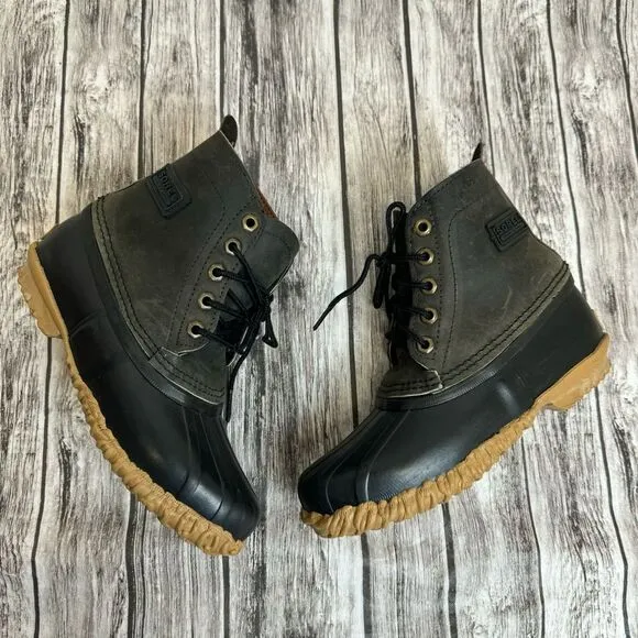 Sorel Women's Short Duck Boots Waterproof Grey Gray Black Tan 6 Canada Snow Rain