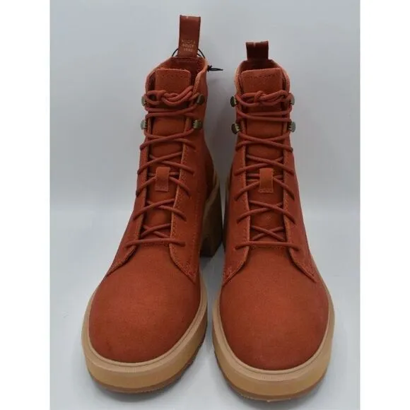 Sorel Womens Size 9.5 Hi Line Warp Red Suede Lace Up Waterproof Heeled Boots