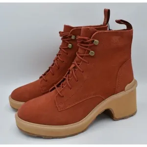 Sorel Womens Size 9.5 Hi Line Warp Red Suede Lace Up Waterproof Heeled Boots