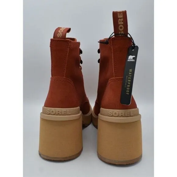 Sorel Womens Size 9.5 Hi Line Warp Red Suede Lace Up Waterproof Heeled Boots
