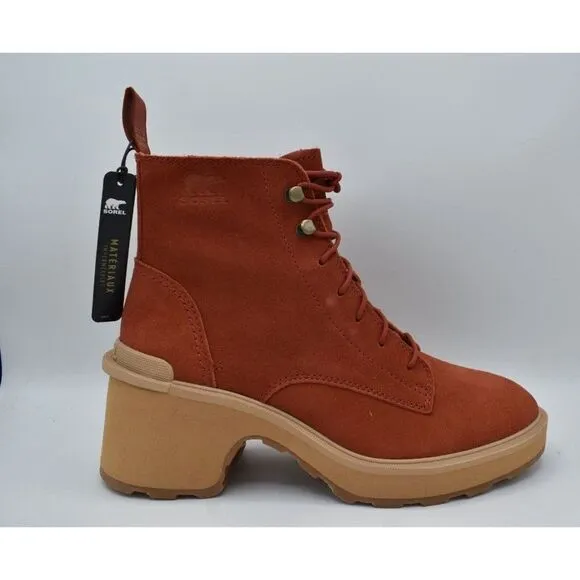 Sorel Womens Size 9.5 Hi Line Warp Red Suede Lace Up Waterproof Heeled Boots