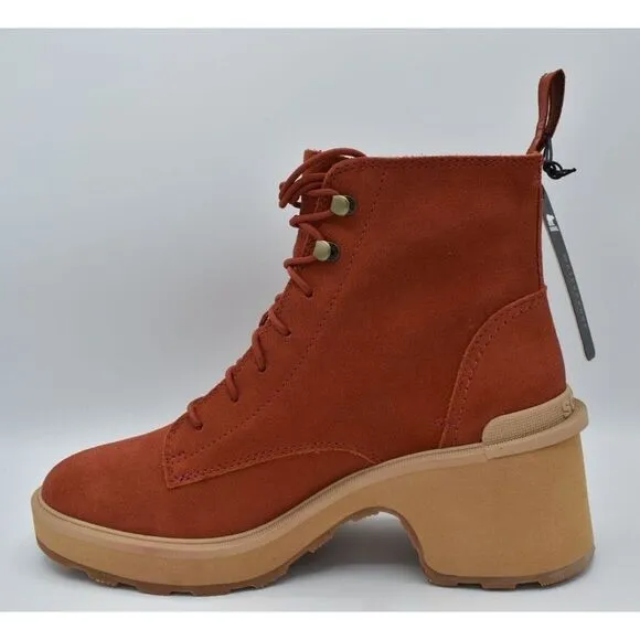 Sorel Womens Size 9.5 Hi Line Warp Red Suede Lace Up Waterproof Heeled Boots