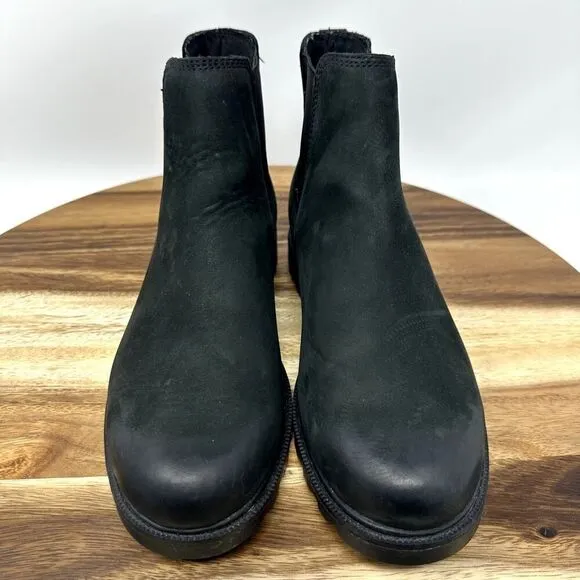 Sorel Women's 8.5 Ainsley Waterproof Chelsea Pull On Black Leather Boots