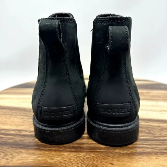 Sorel Women's 8.5 Ainsley Waterproof Chelsea Pull On Black Leather Boots