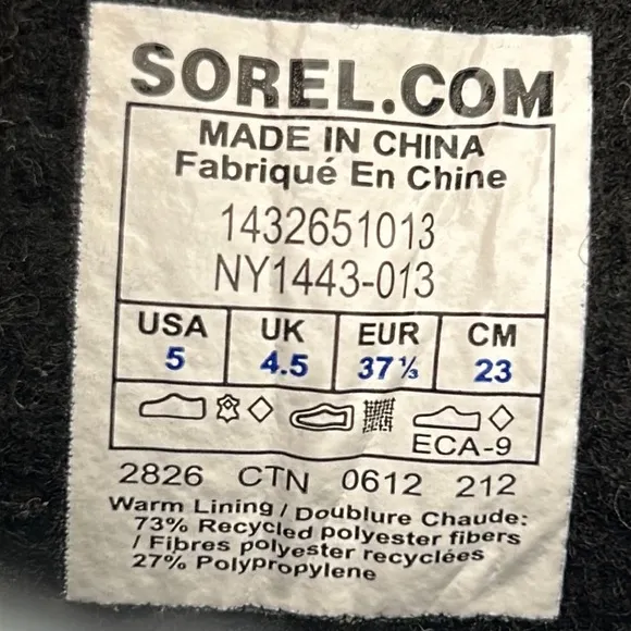 Sorel Yoot Pac TP Waterproof Winter Snow Boots Black Gray Unisex Youth Size 5
