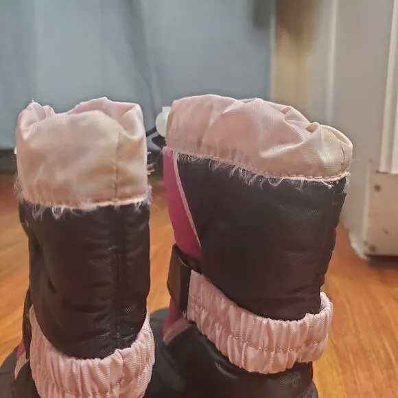 Sorel Youth Flurry Black Pink Insulated Winter Boots Kids Size 8 Lined Warm