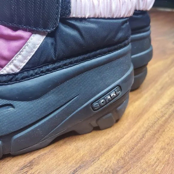 Sorel Youth Flurry Black Pink Insulated Winter Boots Kids Size 8 Lined Warm
