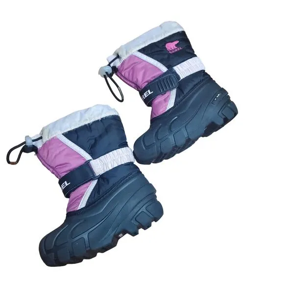 Sorel Youth Flurry Black Pink Insulated Winter Boots Kids Size 8 Lined Warm