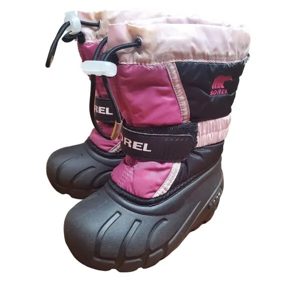 Sorel Youth Flurry Black Pink Insulated Winter Boots Kids Size 8 Lined Warm