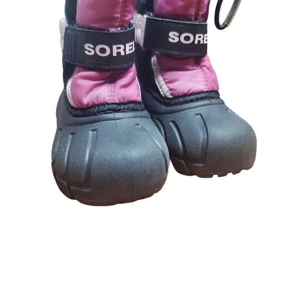 Sorel Youth Flurry Black Pink Insulated Winter Boots Kids Size 8 Lined Warm