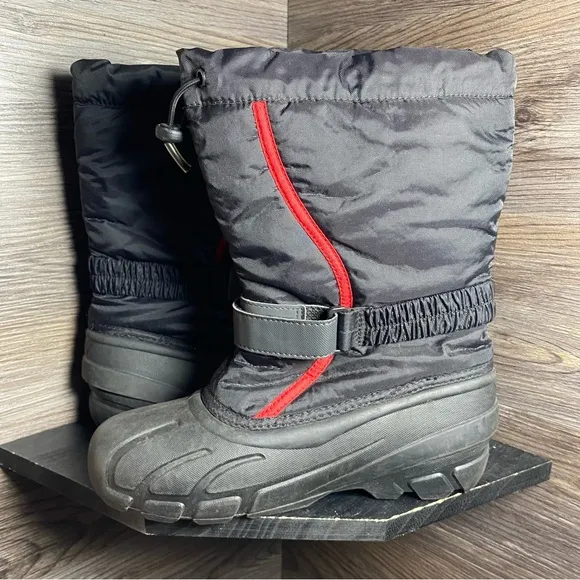 Sorel youth flurry winter snow boots black red insulated