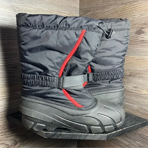 Sorel youth flurry winter snow boots black red insulated