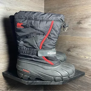 Sorel youth flurry winter snow boots black red insulated