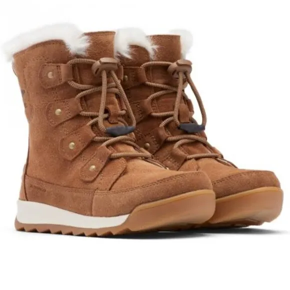 SOREL Youth Whitney Joan Lace Brown Suede Waterproof Boots Size 1 NEW