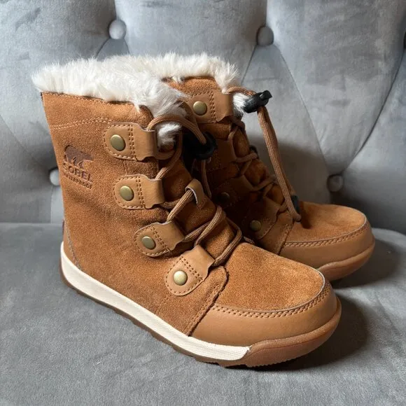 SOREL Youth Whitney Joan Lace Brown Suede Waterproof Boots Size 1 NEW