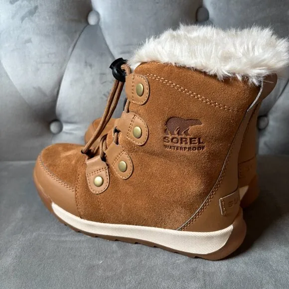 SOREL Youth Whitney Joan Lace Brown Suede Waterproof Boots Size 1 NEW