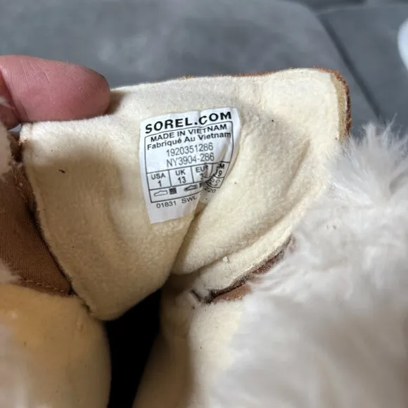 SOREL Youth Whitney Joan Lace Brown Suede Waterproof Boots Size 1 NEW