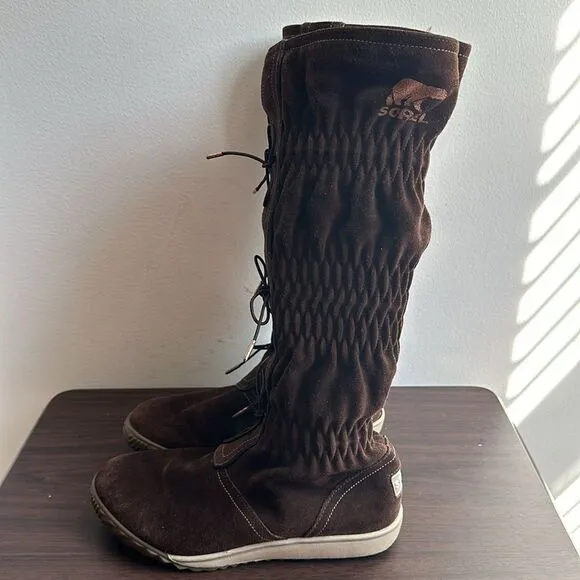 Sorel Firenzy Suede Ruched Tall Boots Brown Sz 5.5