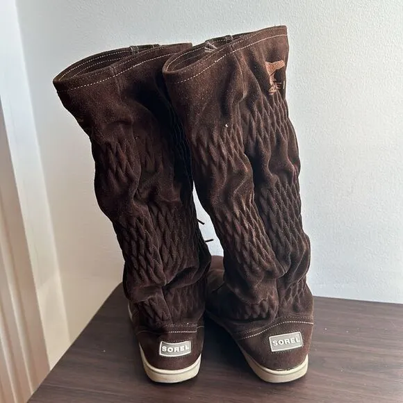 Sorel Firenzy Suede Ruched Tall Boots Brown Sz 5.5