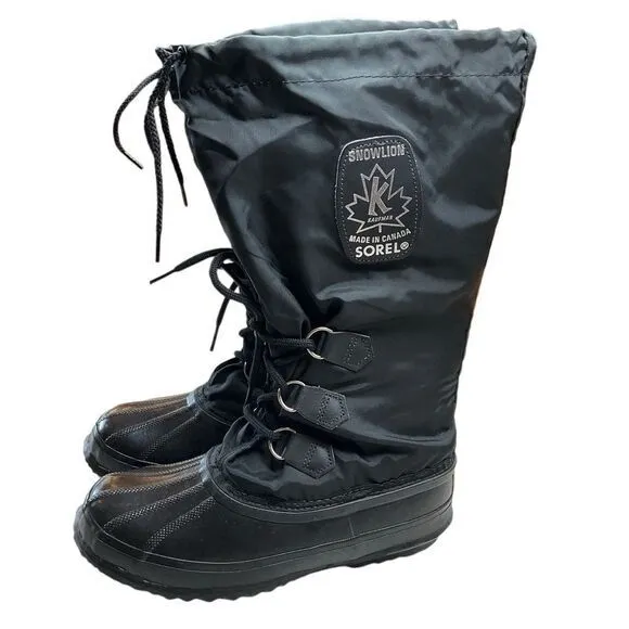 Sorel Snowlion Kaufman Snow Boots 7 Women’s Black Insulated‎ Canada NWOB
