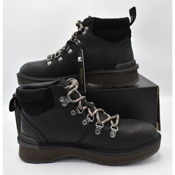 Sorel Womens Size 10 Hi Line Hiker Jet Black Waterproof Leather Lace Up Boots