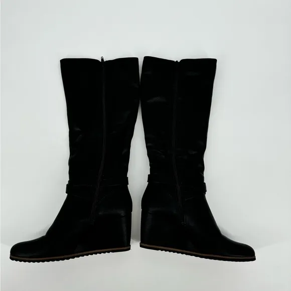 Soul Naturalizer Womens Harvest Riding Boots Black Buckle Wedge Knee High 10