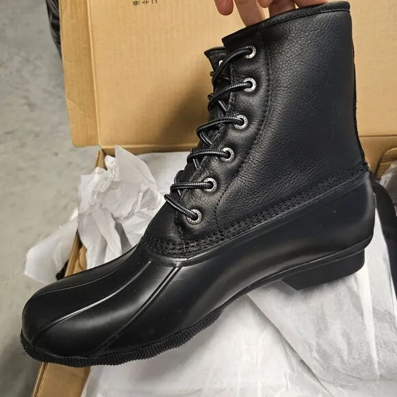 Sperry Size 11.5 M SALTWATER Black on Black Leather Duck Boots New Men's Shoes