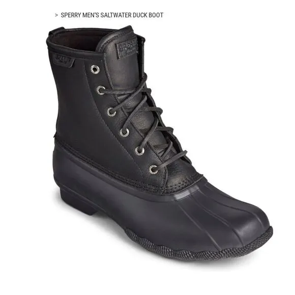 Sperry Size 11.5 M SALTWATER Black on Black Leather Duck Boots New Men's Shoes