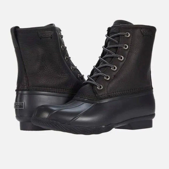 Sperry Size 11.5 M SALTWATER Black on Black Leather Duck Boots New Men's Shoes