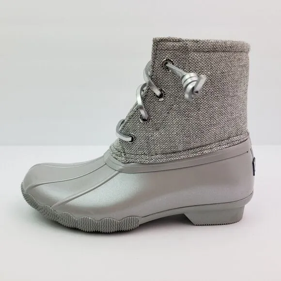 Sperry Top Sider Saltwater Youth Girls Size 4Y Silver Waterproof Duck Boots