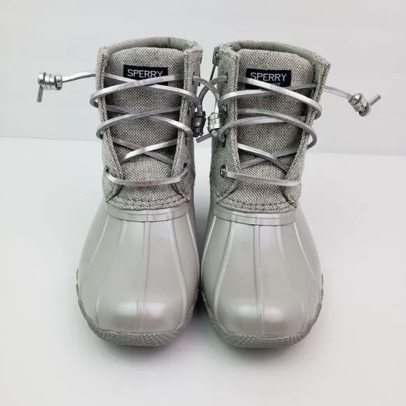 Sperry Top Sider Saltwater Youth Girls Size 4Y Silver Waterproof Duck Boots