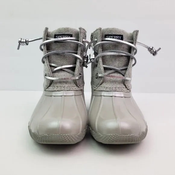 Sperry Top Sider Saltwater Youth Girls Size 4Y Silver Waterproof Duck Boots