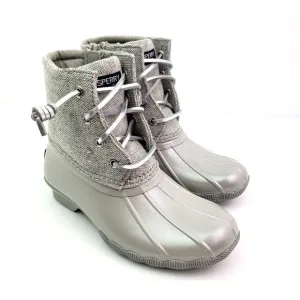 Sperry Top Sider Saltwater Youth Girls Sz 4Y Silver Waterproof Duck Boots